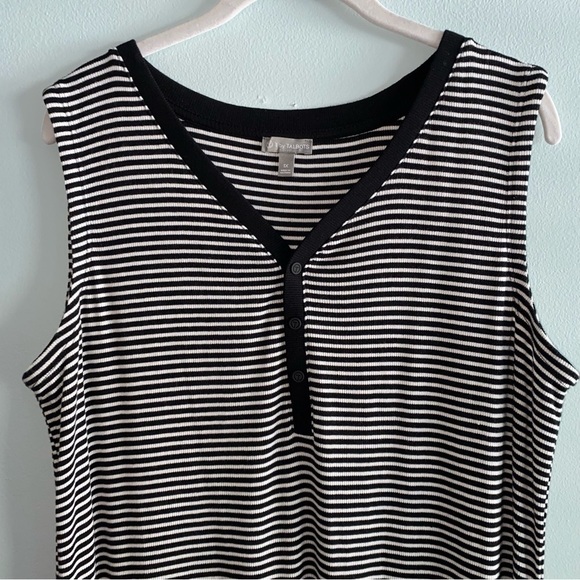 Talbots Black White Striped Sleeveless V-Neck Ribbed Maxi Dress Coastal 1X - Picture 4 of 9
